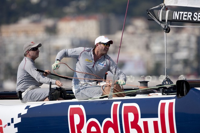 Roman Hagara and Will Howden in action onboard Red Bull Extreme Sailing in action on Day 1 of Act 7 - Extreme Sailing Series 2011 &copy; Lloyd Images http://lloydimagesgallery.photoshelter.com/